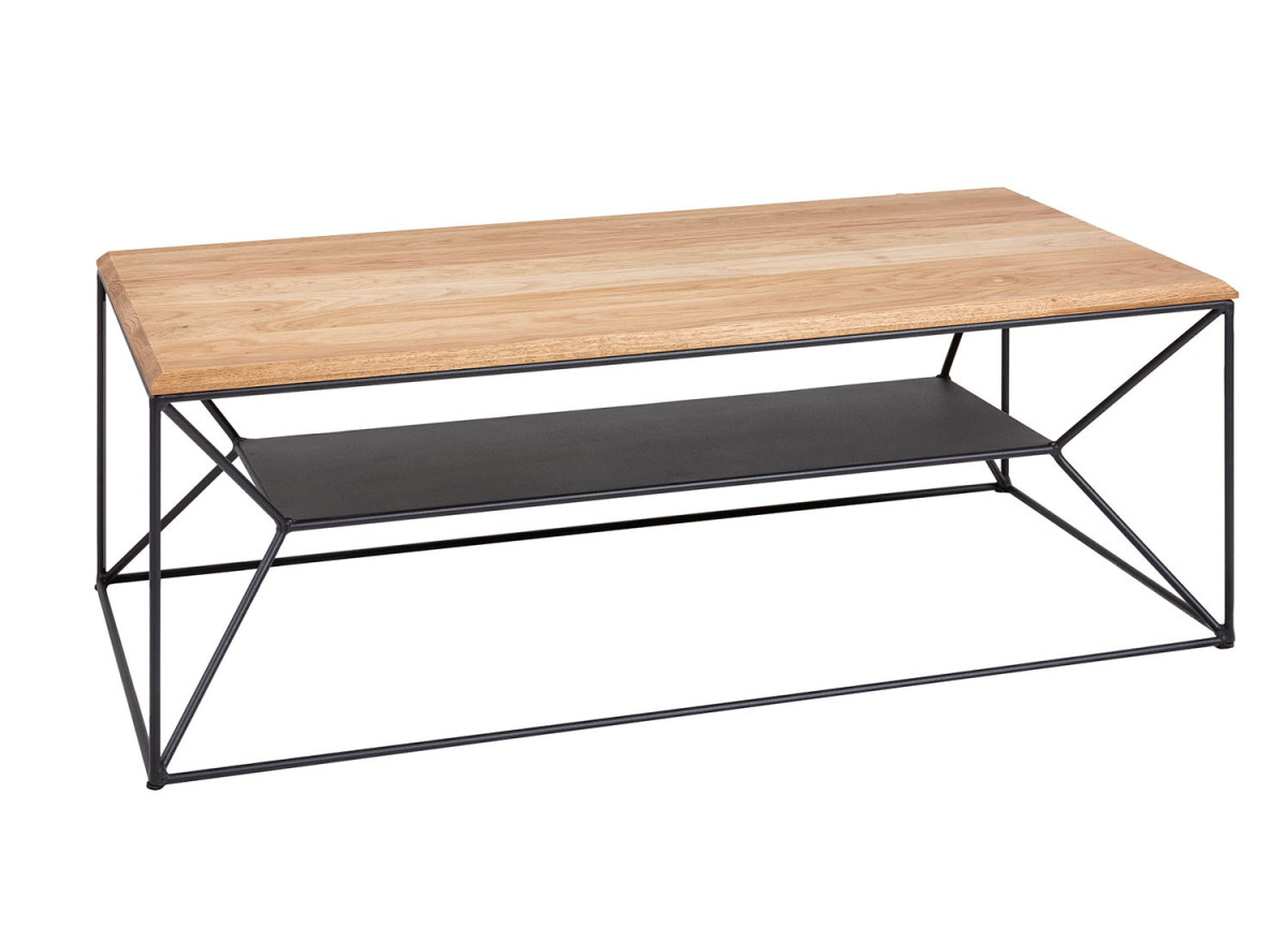 Table basse design bois et métal rectangulaire 110 cm