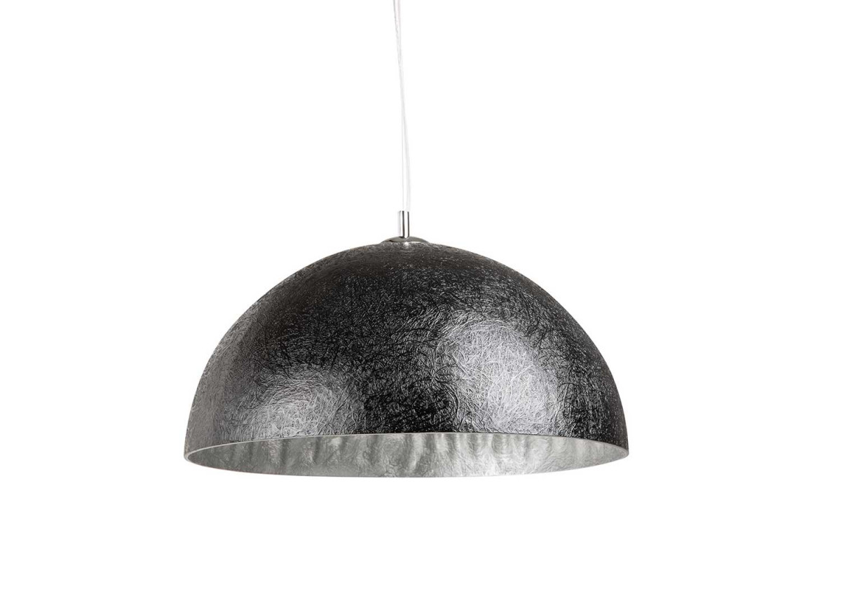 Lampe suspension 1/2 boule noir et argenté