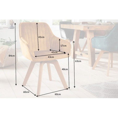 Chaise velours capitonnée Jaune / Pieds bois massif