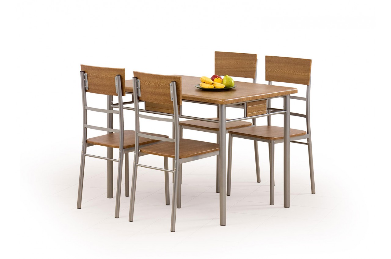 Ensemble table à manger rectangulaire et 4 chaises scandinave bois blanc  pas cher 