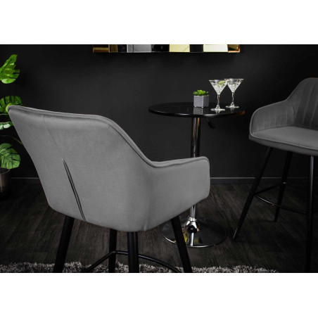 Chaise de bar haute en velours gris argent