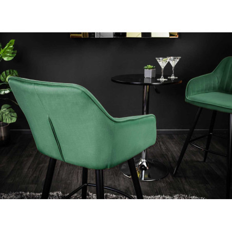 Chaise de bar haute en velours vert émeraude