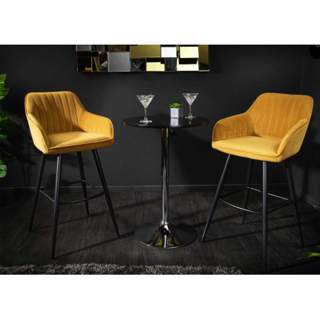 Chaise de bar haute velours jaune moutarde