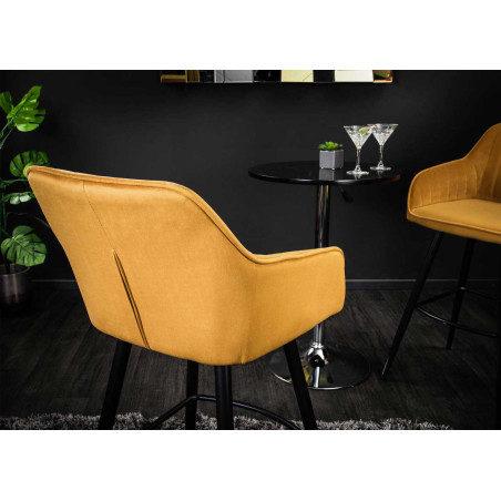 Chaise de bar haute velours jaune moutarde