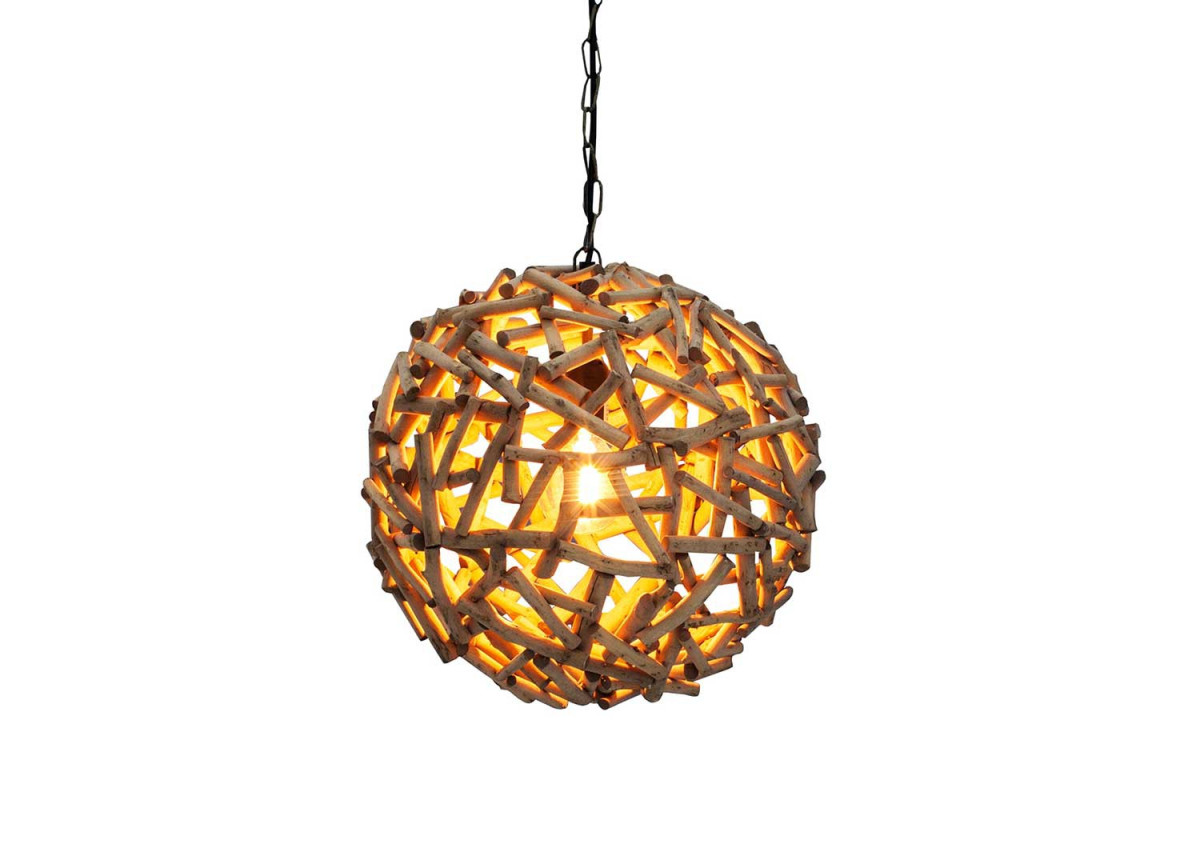 Suspension luminaire boule en bois flotté