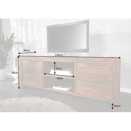 Meuble TV 135 cm, bois massif Sesham