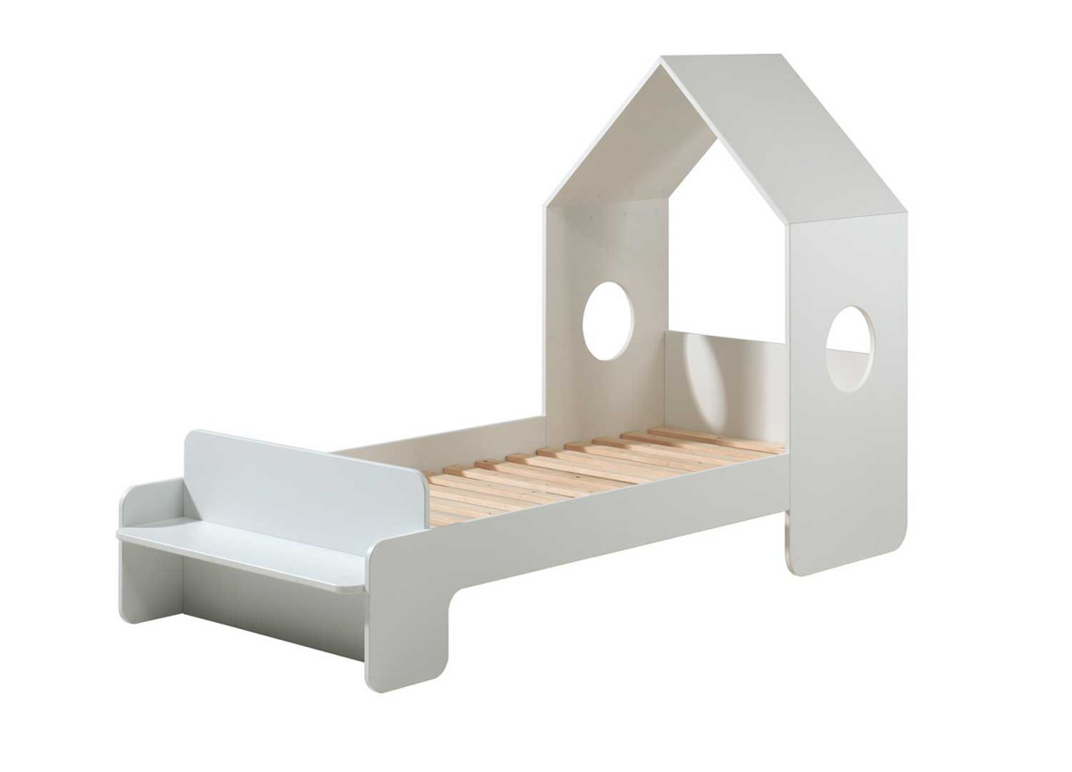 Lit enfant type cabane 90 x 200 cm blanc laqué mat