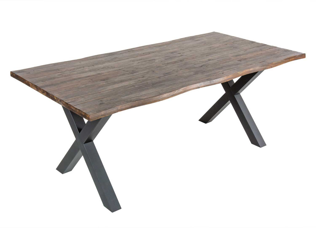 Table bois d'acacia  brun - Pieds métal noir