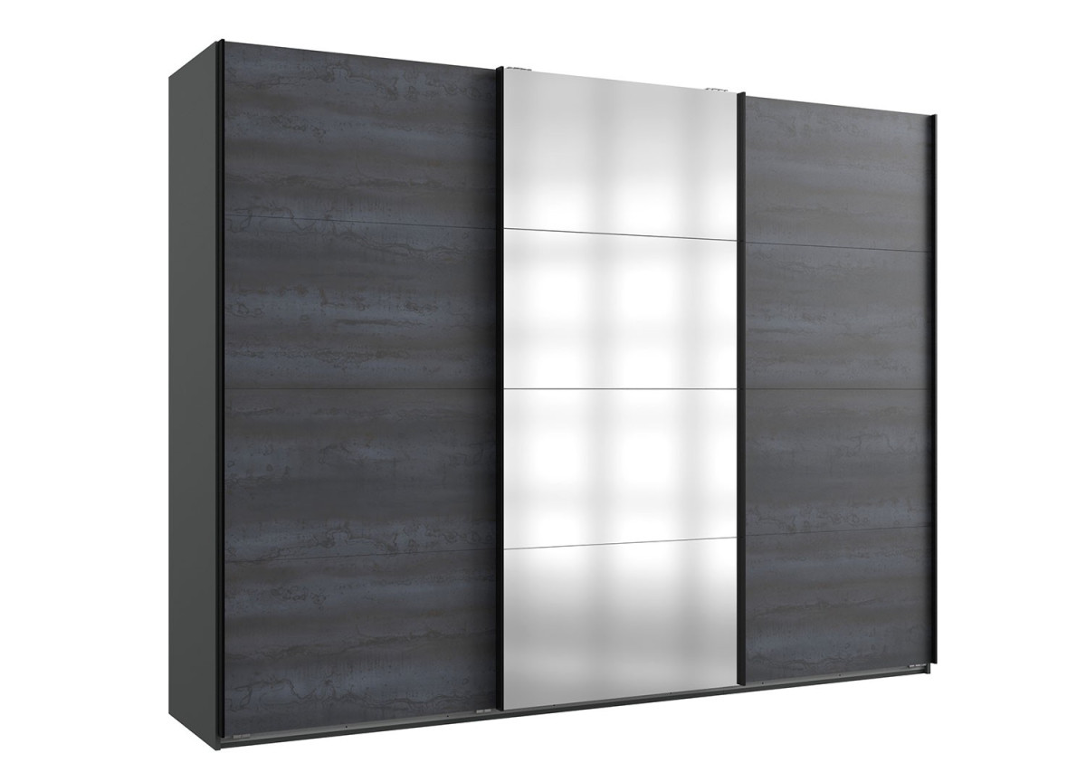 Armoire miroir 3 portes coulissantes grise acier