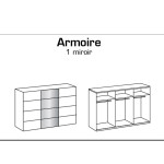 Armoire miroir 3 portes coulissantes grise acier