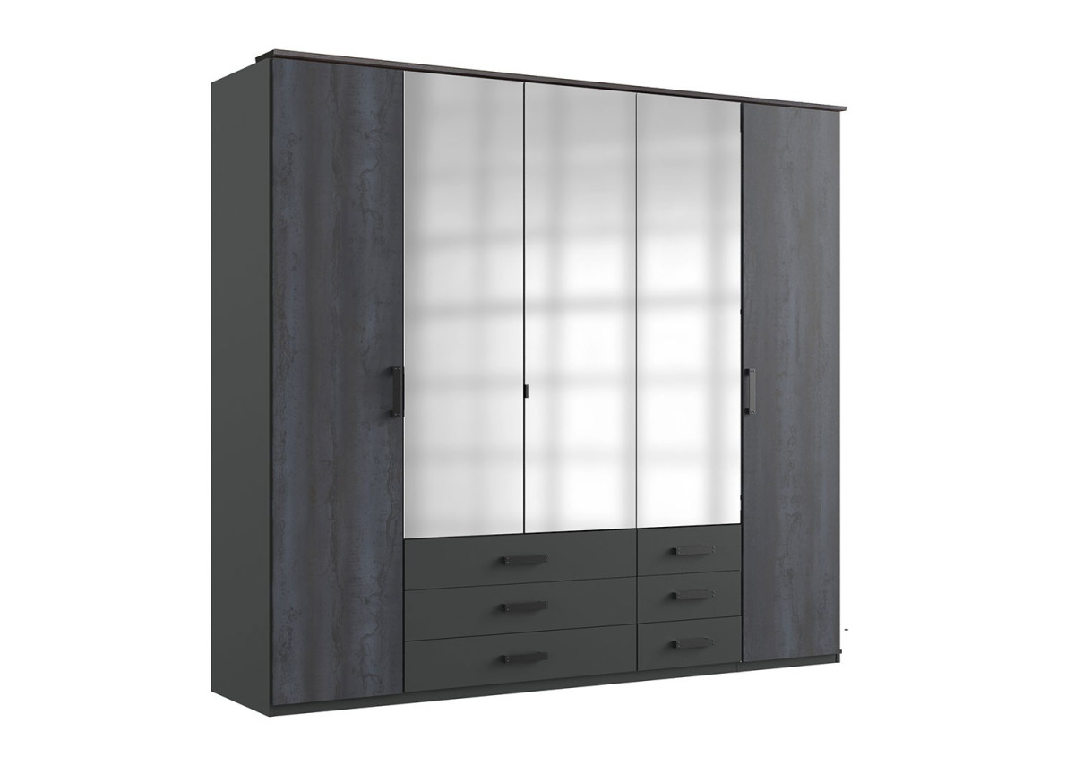 Armoire miroir dressing 5 portes 6 tiroirs