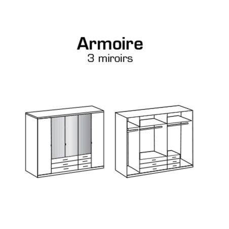 Armoire miroir dressing 5 portes 6 tiroirs