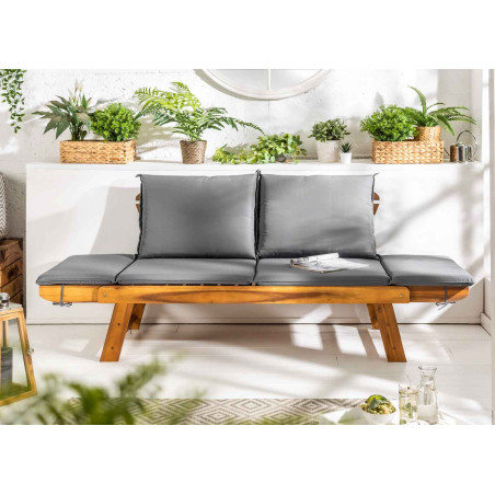 Banc de jardin en bois acacia avec coussin