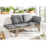 Banc de jardin en bois acacia grisé avec coussin