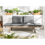 Banc de jardin en bois acacia grisé avec coussin