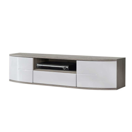 Meuble Bas TV Blanc Laqué et Bois 1m50