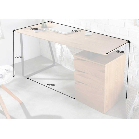 Bureau design 160 cm avec caisson 3 tiroirs