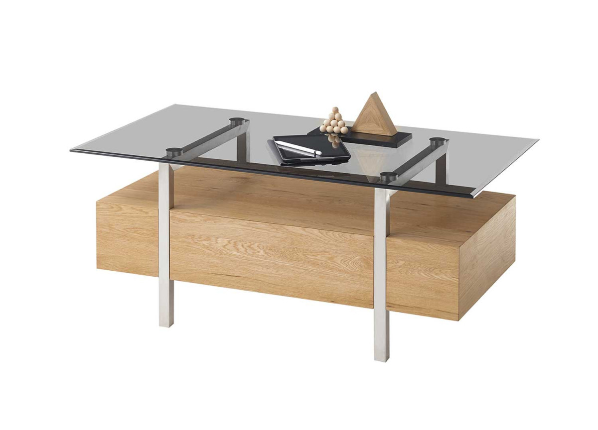 Table basse rectangulaire 110X60 Bois et verre gris