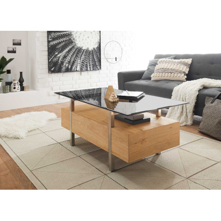 Table basse rectangulaire 110X60 Bois et verre gris