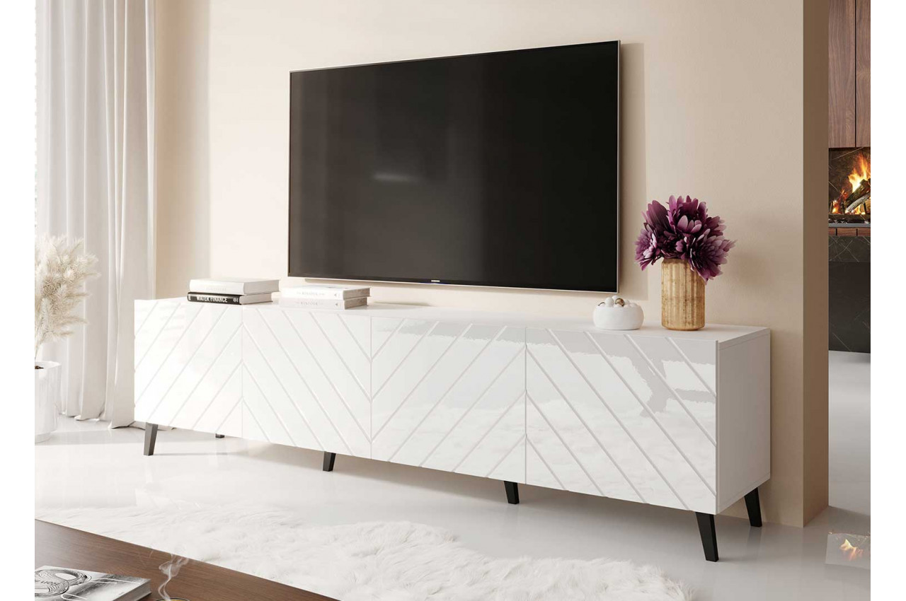 Ensemble meuble salon tv famous blanc bois mat blanc laque led