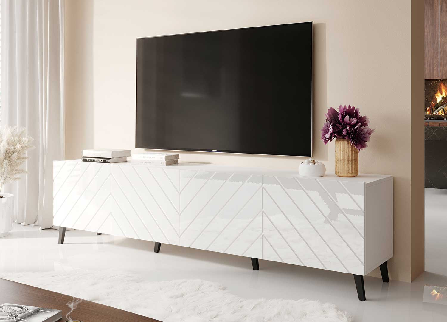 Meuble tv moderne / élégant nuntak blanc / blanc brillant 160cm led -  Conforama