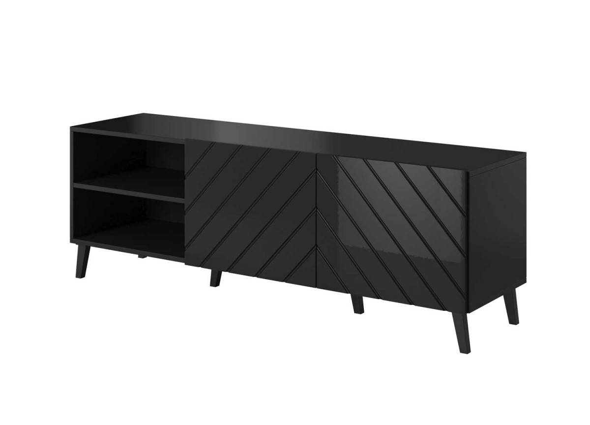 Meuble TV moderne noir laqué 150 cm