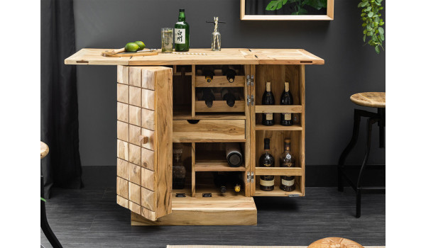 Meuble bar comptoir en bois d'acacia pour salon