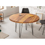 Table ronde 120 cm bois exotique et métal