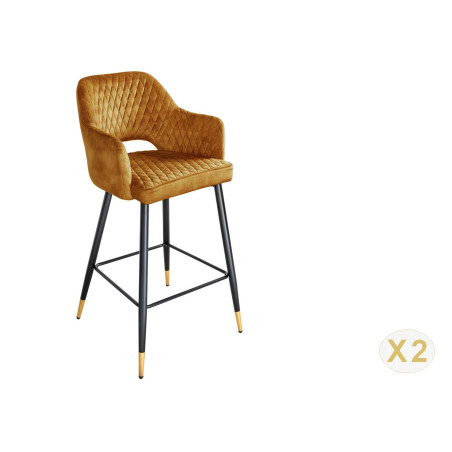 Tabouret de bar confortable en velours jaune moutarde