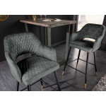 Tabouret de bar confortable en velours gris-vert