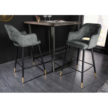 Tabouret de bar confortable en velours gris-vert