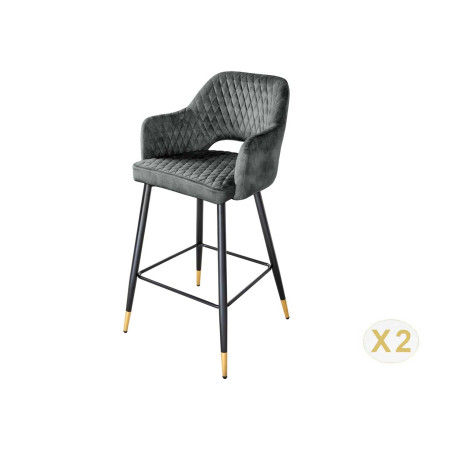 Tabouret de bar confortable en velours gris-vert