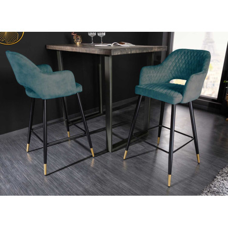 Tabouret de bar confortable en velours bleu pétrole