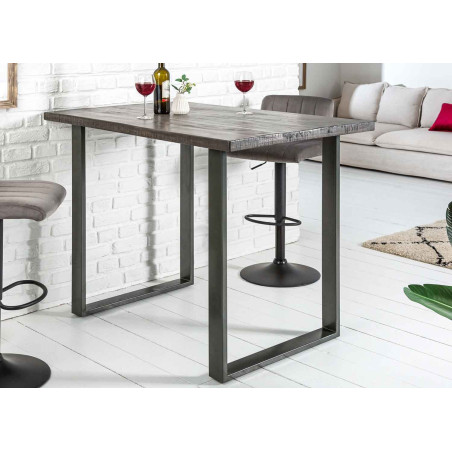 Table haute en bois massif et pied métal gris design