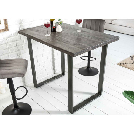 Table haute en bois massif et pied métal gris design