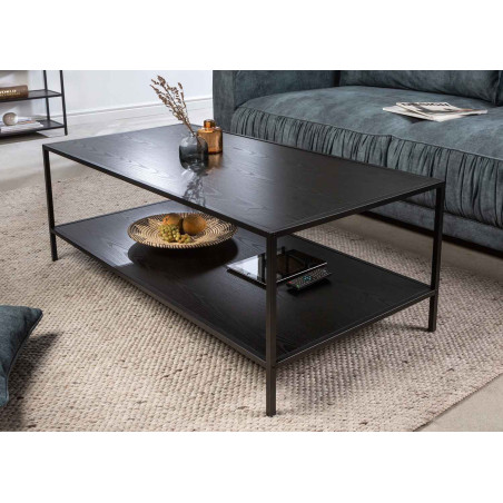 Table basse frêne foncé et métal noir mat 120 cm