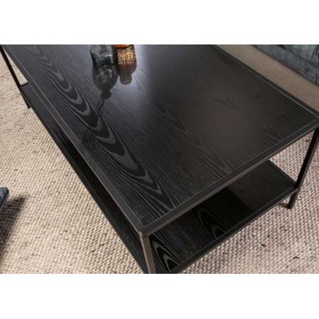 Table basse frêne foncé et métal noir mat 120 cm