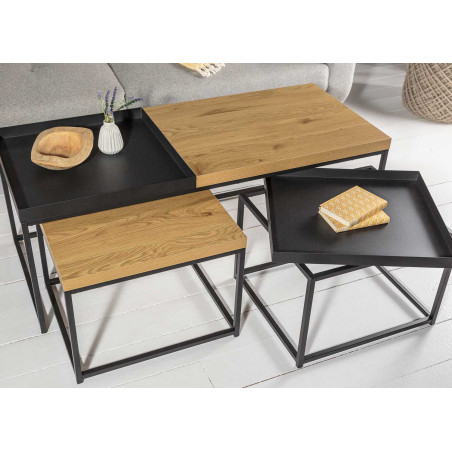 Table basse, une + deux emboîtables chêne et noir