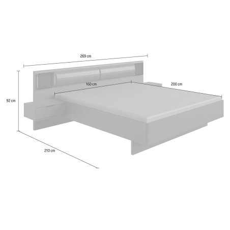 Lit adulte 160x200 avec tête de lit et éclairage LED