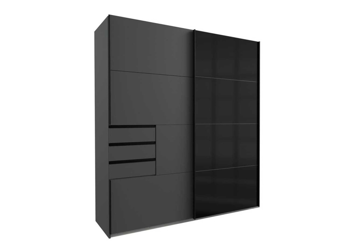 Armoire à portes coulissante gris graphite et verre noir