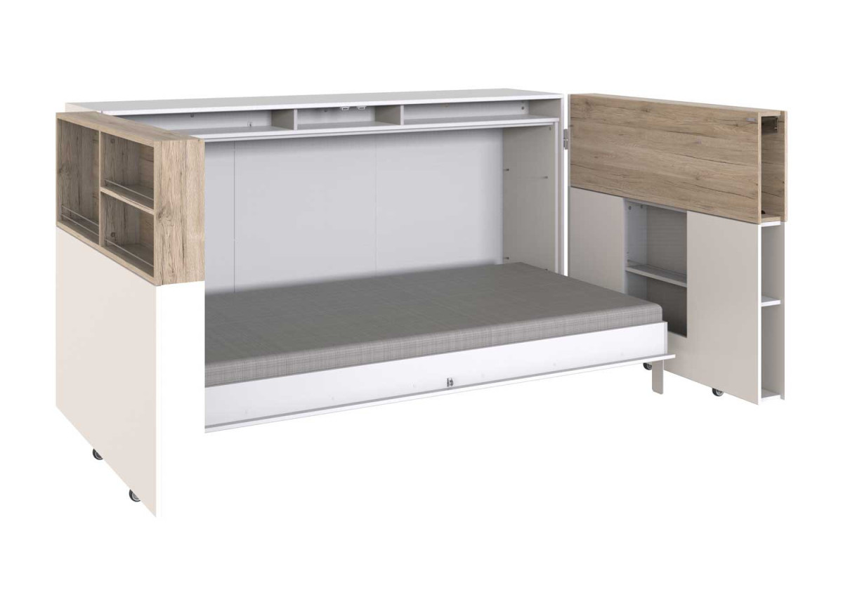 Lit 90x200 escamotable bureau et rangement