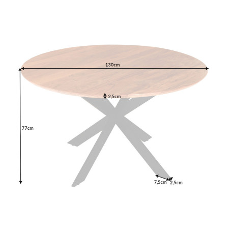 Table ronde en bois d'acacia et pied métal noir 130 cm