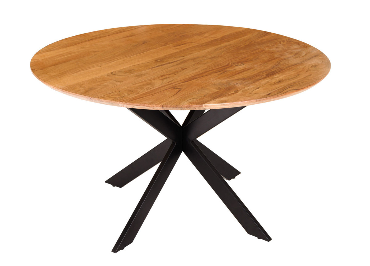 Table ronde en bois d'acacia et pied métal noir 130 cm