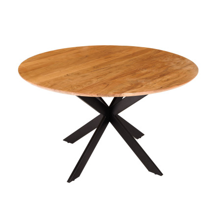 Table ronde en bois d'acacia et pied métal noir 130 cm