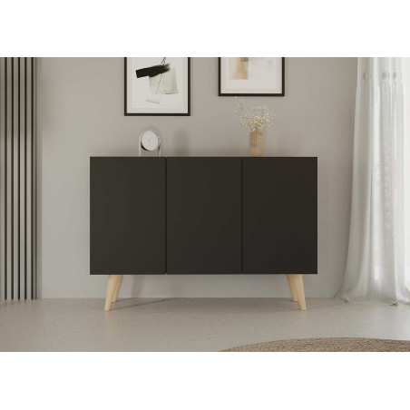 Buffet noir 3 portes 120 cm scandinave pas cher