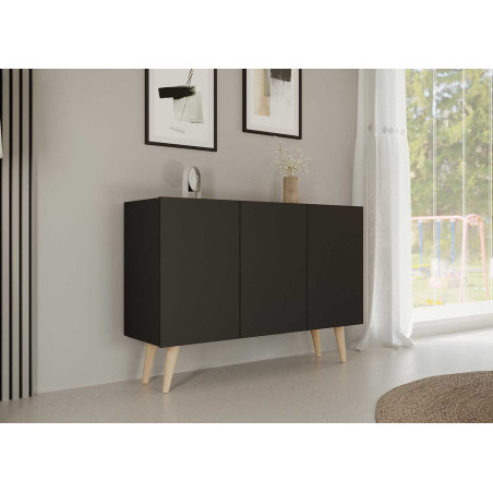 Buffet noir 3 portes 120 cm scandinave pas cher