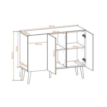 Buffet noir 3 portes 120 cm scandinave pas cher