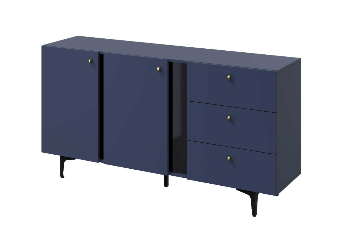 Meuble buffet bleu marine 2 portes 3 tiroirs