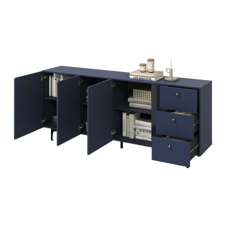 Meuble buffet bleu marine 3 portes 3 tiroirs