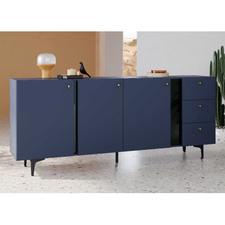 Meuble buffet bleu marine 3 portes 3 tiroirs